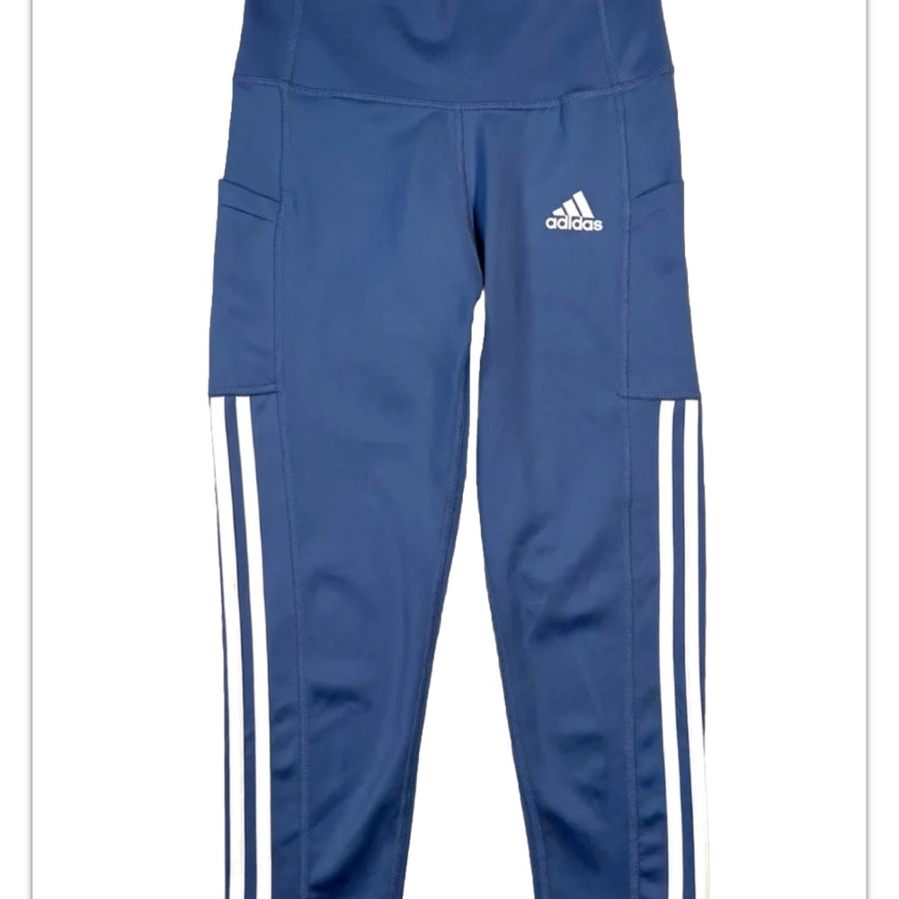 Adidas Aeroready primegreen blue with white stripe leggings side pockets medium
